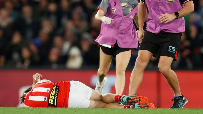 Hunter Clark was battered by some friendly fire. (Photo by Michael Willson/AFL Photos via Getty Images)