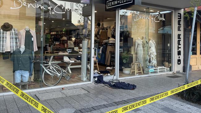 Police allege a group of five males used a brick to smash through the window of Denim + Cloth on Thursday. Picture: Keryn Stevens