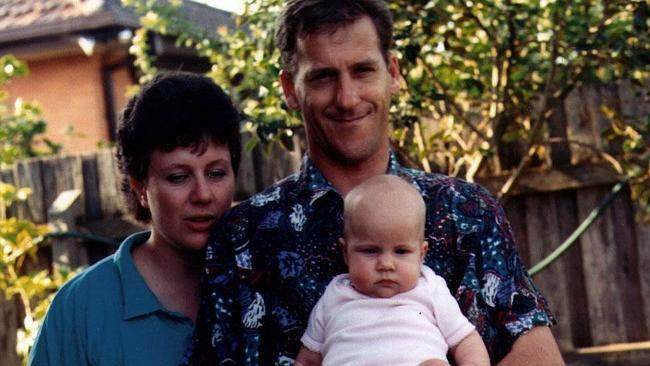  Sarah Folbigg, taken early 1993, with her parents Kathleen and Craig Folbigg, she died at 10 months.