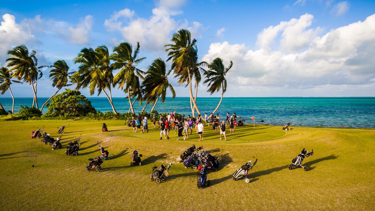 The world’s only nine-hole golf course played over an international runway. Picture: Karen Wilshaw