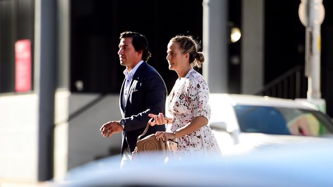 Townsville junior and NFL bound Valentine Holmes marries high school sweetheart Natalia O'Toole in Townsville. Johnathan Thurston and wife Samantha Lynch are among the guests of the wedding. Picture: Alix Sweeney