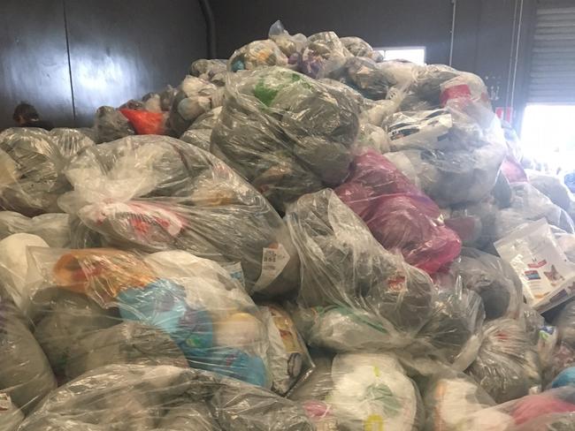 Soft plastics collected for recycling by REDcycle at its Melbourne depot.