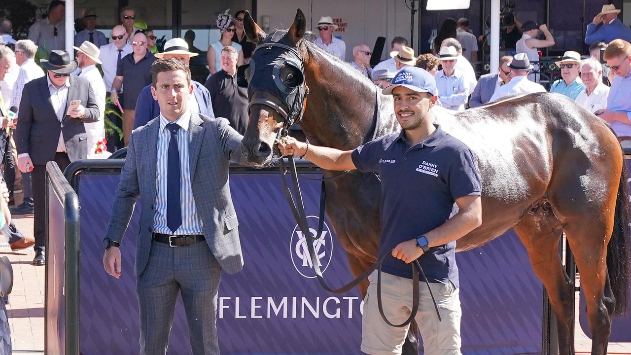 Howard (left) with Young Werther after his win in the Australian Cup Prelude at Flemington last year. Picture: Racing Photos
