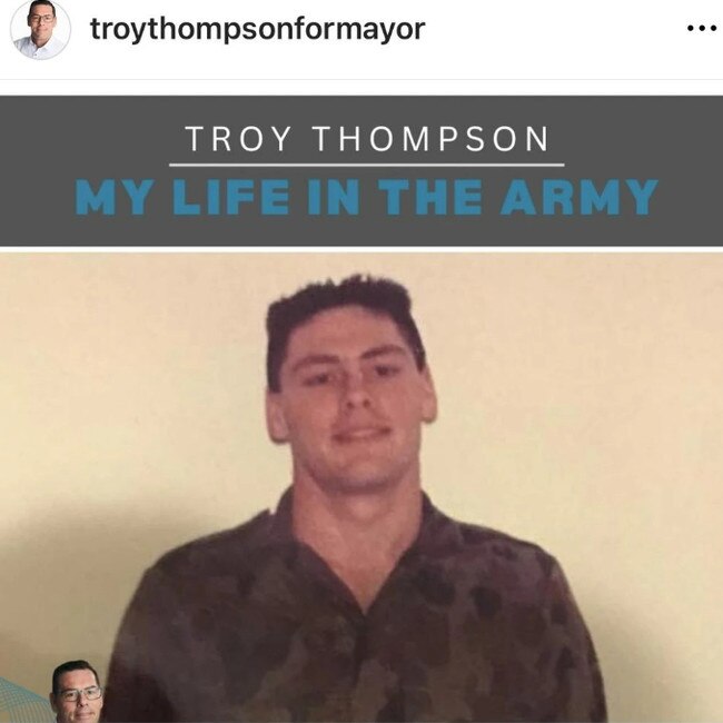 One of Townsville Mayor Troy Thompson's social media post about his army connections, which has since been deleted.