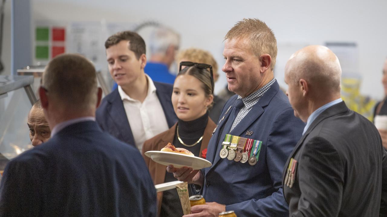 Anthony Clark lines up for the Gunfire breakfast at The Goods Shed on ANZAC DAY. Tuesday, April 25, 2023. Picture: Nev Madsen.