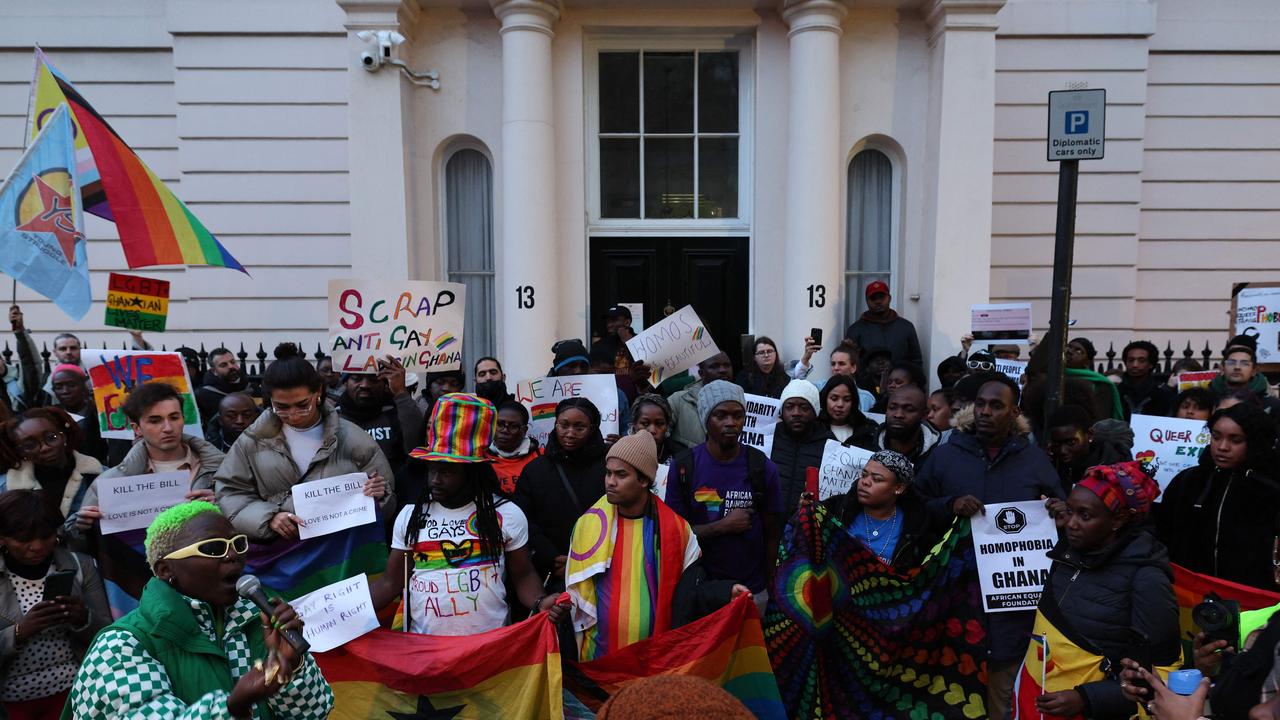 Protesters after the passing of the bill which seeks to severely curtail LGBTQ rights. Picture: Adrian Dennis/AFP