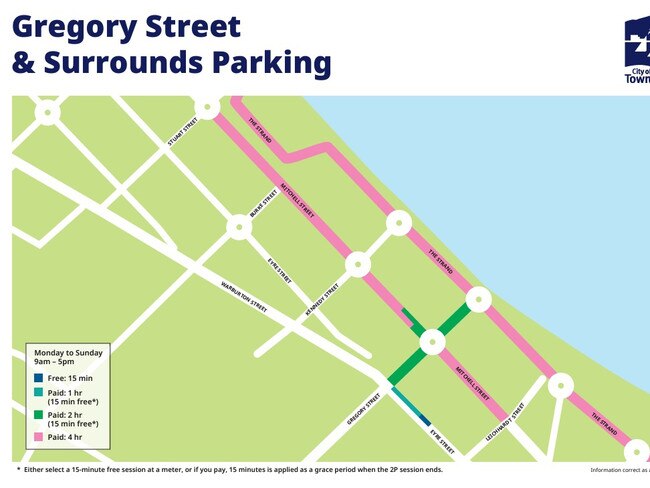 Map of the planned paid parking expansion at Gregory St and the surrounding area. Picture: TCC.