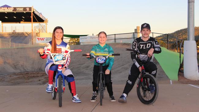 Townsville BMX riders Celeste Barr (left), Sofia McKenzie and Chaylen Twidale are keen to see a new facility in the city.