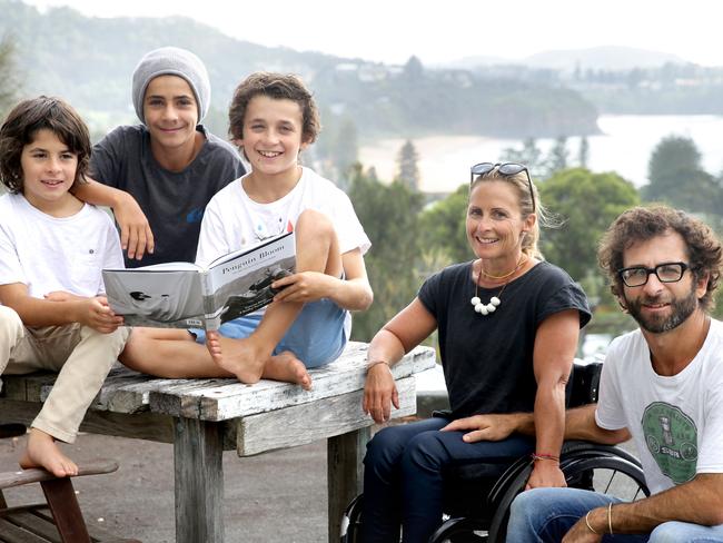 Sam and Cameron with their boys Rueben, Noah and Oli Bloom. Picture: Martin Lange.