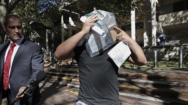 Tyren Maru, outside Surry Hills Police station Saturday, allegedly coughed and spat at police after he was pulled over suspected of drink driving in Beverly Hills. Picture: Adam Yip