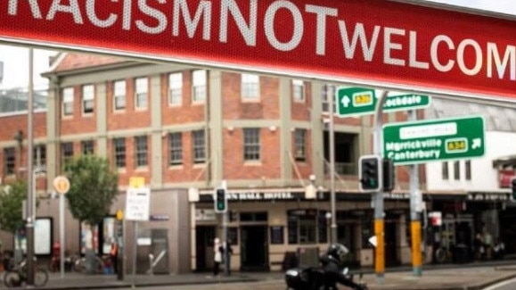 A racism not welcome sign at King St Newtown, picture: X