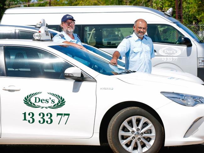 From L Troy Callaghan and Sandip Patel, Darwin Cabbies now driving for new company Des's Cabs .Picture GLENN CAMPBELL