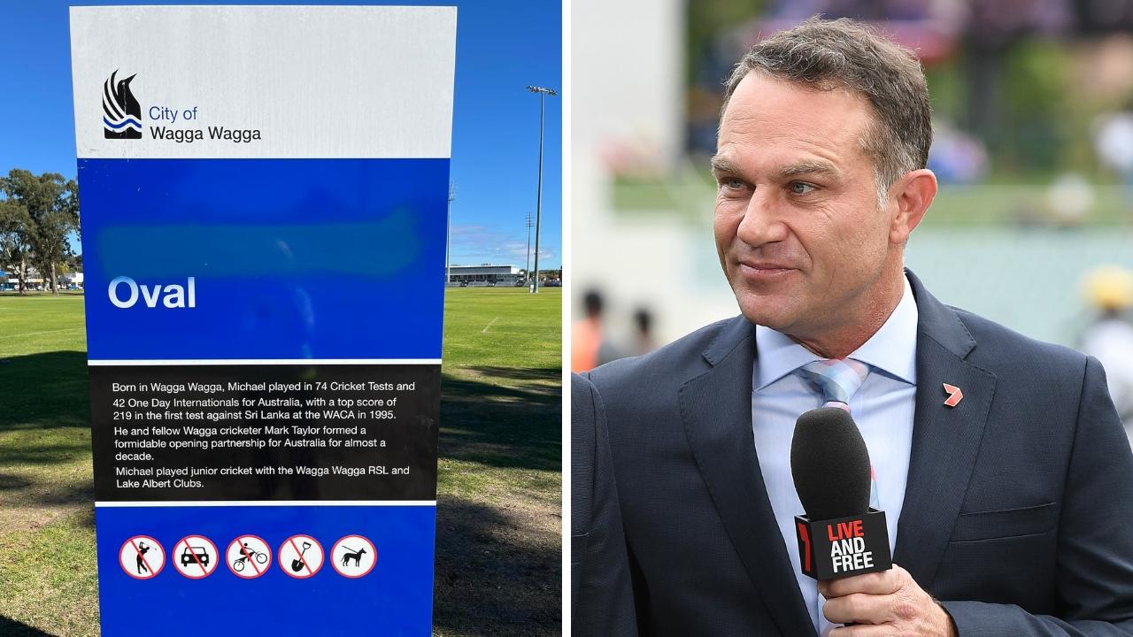 Michael Slater's monument has been vandalised. Photo: AAP Image/Dave Hunt and Facebook, Councillor Jenny McKinnon.