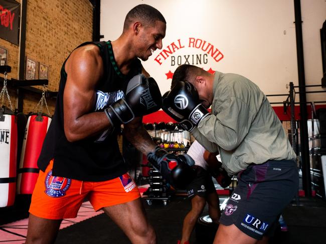 Jason Saab sparring with Joey Leilua, who also fights this weekend. Picture: Supplied