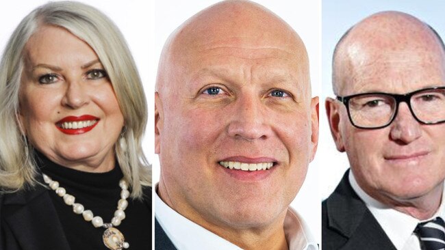 Liberal councillors on Northern Beaches Council in 2024. Karina Page, Michael Gencher and Dave Walton