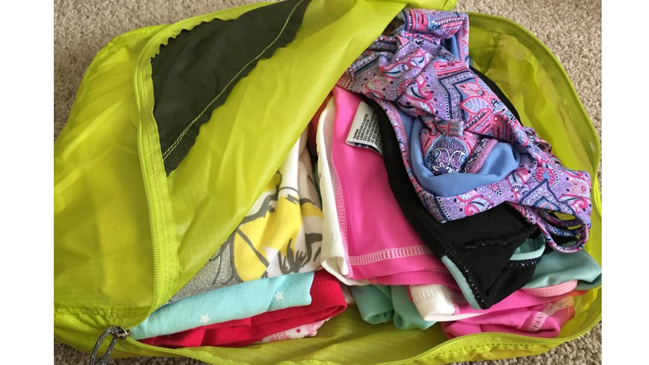 Osprey cells packed and ready to go with the kids’ clothes. Picture: Catherine Best