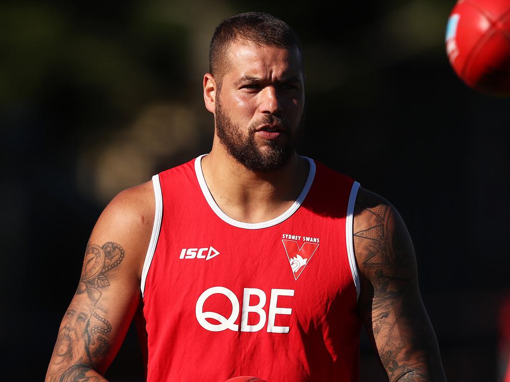 Lance Franklin during Swans training ahead of match with North Melbourne. Picture. Phil Hillyard