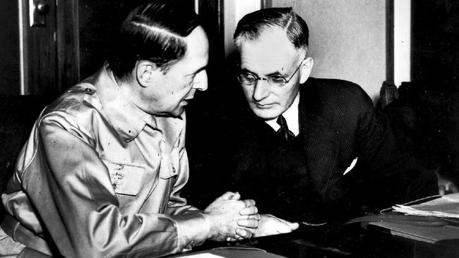 US General Douglas MacArthur with Prime Minister John Curtin. picture: Australian Archives