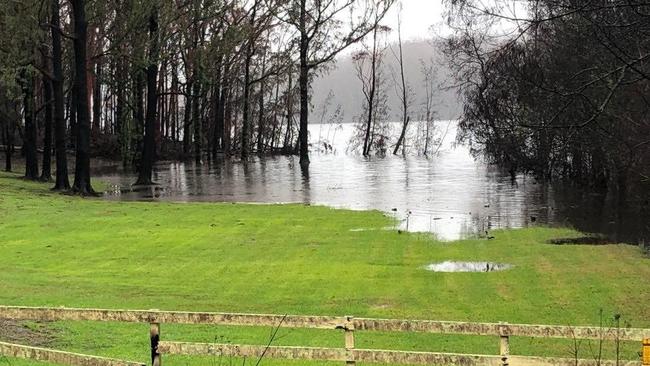 Flooding at Lake Conjola West, 8km from Ocean End, on Monday morning. Picture: Morgan Barkl