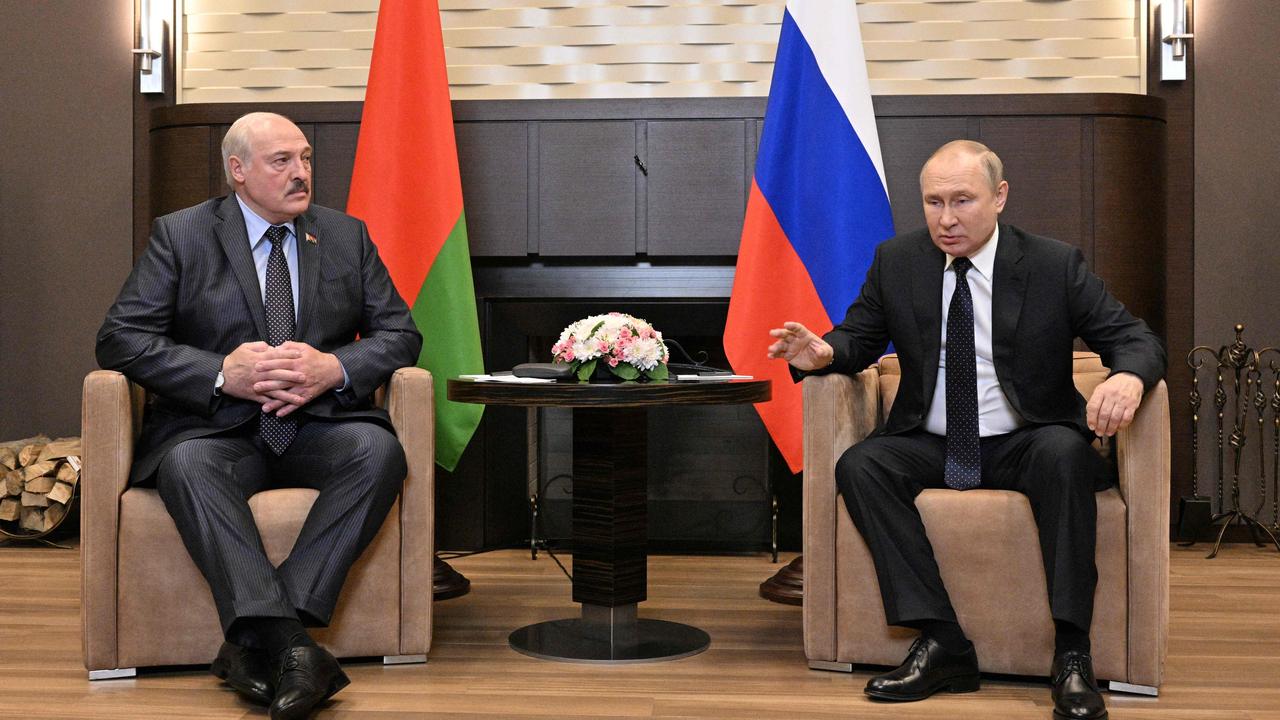 Russian President Vladimir Putin meets with his Belarus' counterpart Alexander Lukashenko in the Black Sea resort of Sochi on May 23, 2022. Picture: Sputnik/AFP