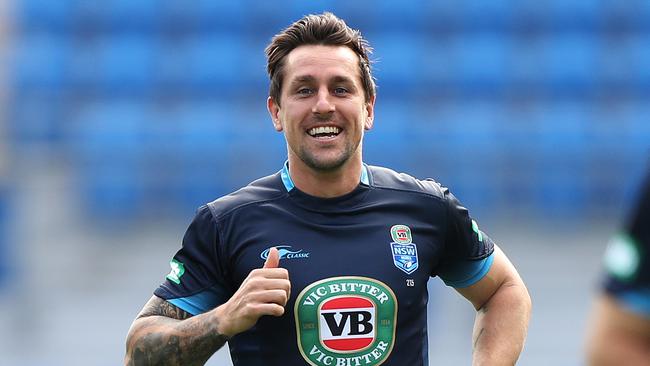 Mitchell Pearce during Blues training. Picture: Brett Costello