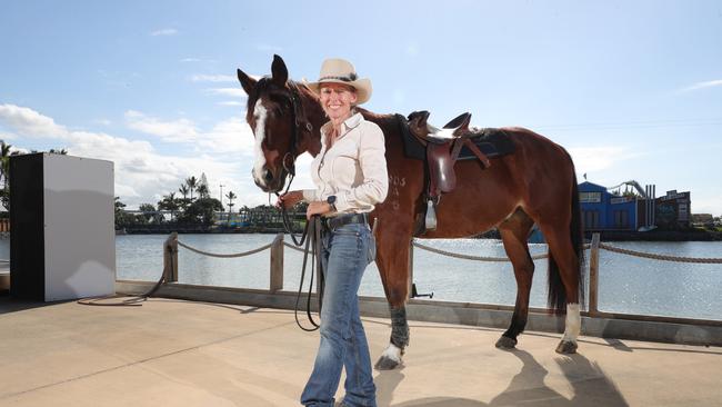 Australian Outback Spectacular equine manager and dog trainer Heidi Mackay ready for Village Roadshow theme parks to reopen. Picture Glenn Hampson