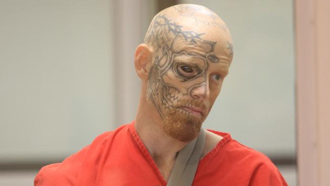 Terrifying! Jason Barnum pictured in court. Picture: AP Photo/Dan Joling