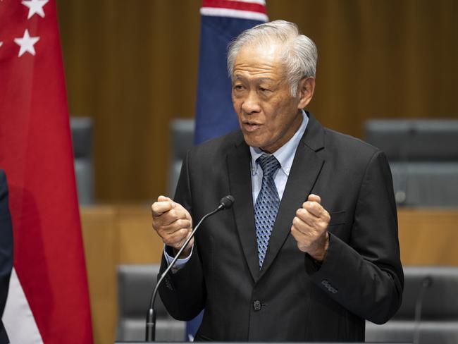 CANBERRA, AUSTRALIA - MAY 1: Singapore Minister for Defence Dr Ng Eng Hen holds a press conference at Parliament House in Canberra.. Picture: NCA NewsWire / Martin Ollman