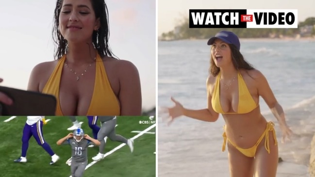 NFL star Jared Goff's stunning model fiancee Christen Harper jiggles boobs  and bum during SI Swimsuit model runway walk