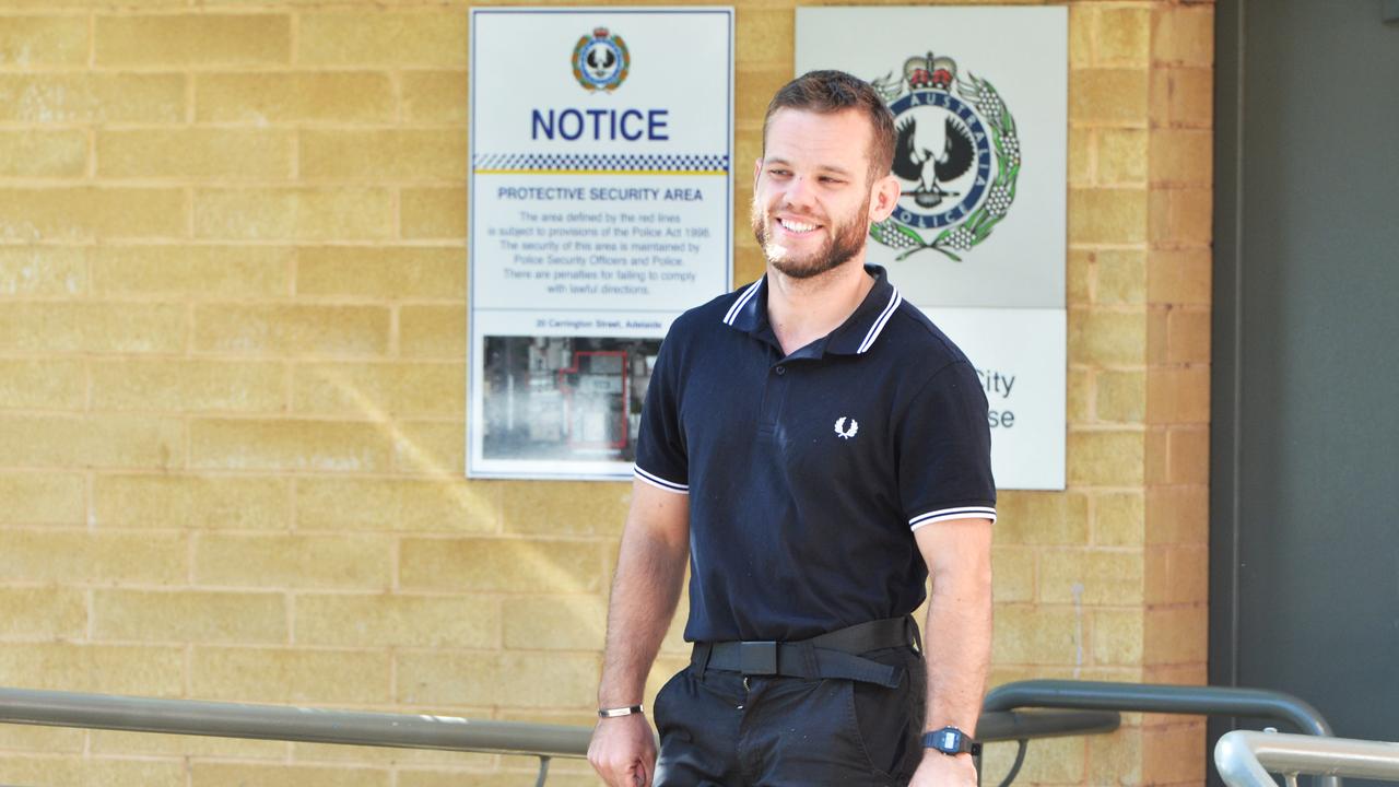 James Holliday leaving the Police City Watch House after appearing in Adelaide Magistrates Court. Picture: The Advertiser