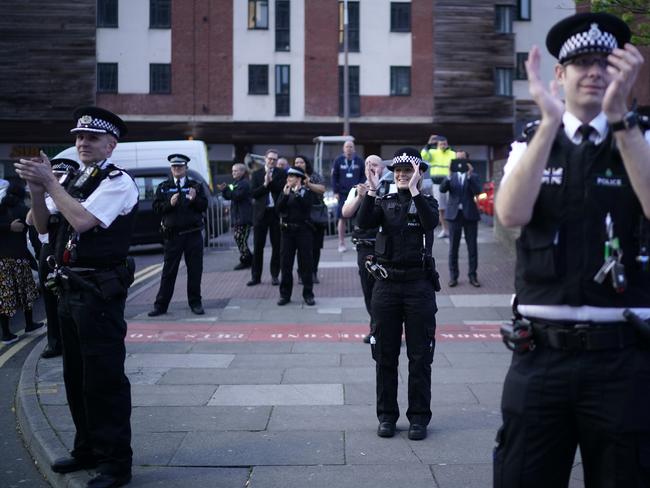 NHS staff applaud themselves and their colleagues at the entrance of the Royal Liverpool Hospital as part of the "Clap For Our Carers" campaign. Picture: Getty Images