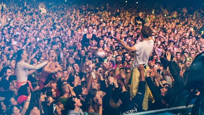 Dave Bayley, frontman of British indie pop band Glass Animals, performing at Splendour in the Grass 2022. Picture: Ian Laidlaw