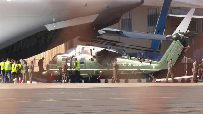 Marine One, the US presidential helicopter, arrives in Sydney ahead of next week’s visit by Joe Biden.