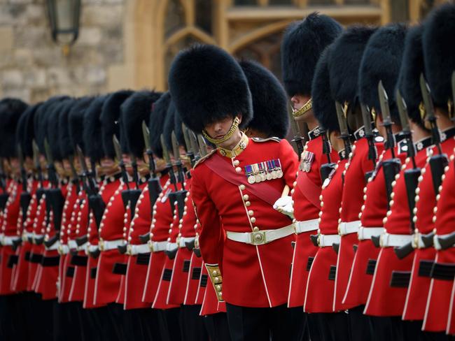 The Guard of Honour wait prior to inspection by the Queen and Donald Trump at Windsor Castle. Picture: AFP/Brendan Smialowski