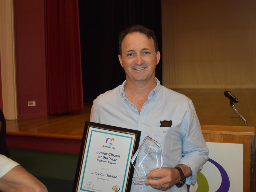 Local cricketer Michael Bourke accepts the Junior Citizen of the Year (North) award on behalf of Lucinda Bourke (Photo: Warwick Daily News)