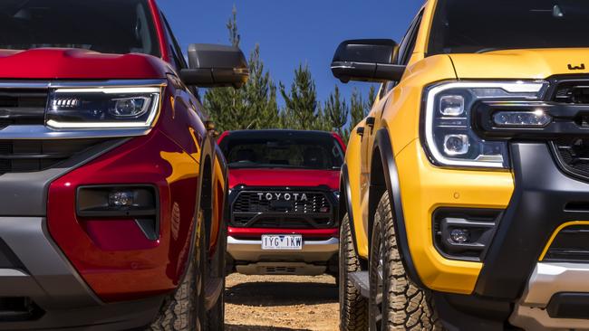 2023 Toyota HiLux GR, Ford Ranger Wildtrak X, Volkswagen Amarok PanAmericana comparison test. Photo: Mark Bean