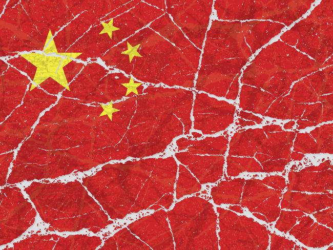 Cracked broken grunge textured flag of China.