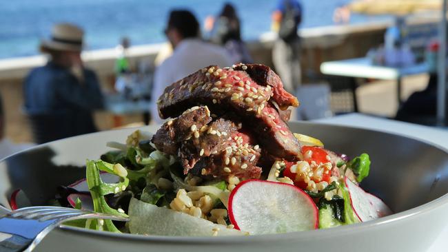 Japanese influences: chargrilled beef salad with miso, pear, radish, sesame, wakame and brown rice.