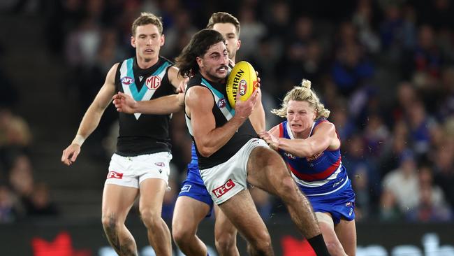 Lachie Jones took his game to a new level on Friday night. Picture: Michael Willson/AFL Photos