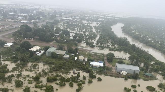 Ergon Energy’s Normanton-based Field Construction Officer Allan Robinson took thus image as he was flown into Burketown as record-breaking floods swap the town. Picture: Allan Robinson