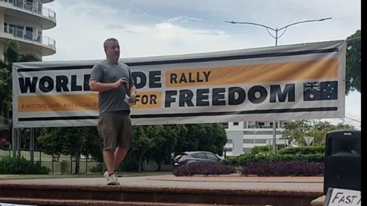 CLP vice president Jed Hansen at the Worldwide Rally for Freedom in Darwin's CBD on Saturday, January 22 2022. Picture: Facebook