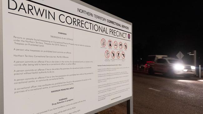 Emergency service vehicles outside the Darwin Correctional Precinct on the night of the mass breakout. Picture: Che Chorley