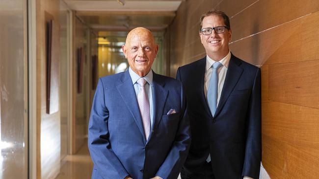 Chairman of Premier Investments, Solomon Lew with new Premier Retail CEO Richard Murray, who will report the company’s annual results on Thursday. Picture: Aaron Francis