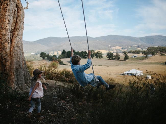 Wilson’s children are passionate about playing outdoors after their travels around Australia, which is perfect for their new life in Tasmania. Picture: Jodi Wilson