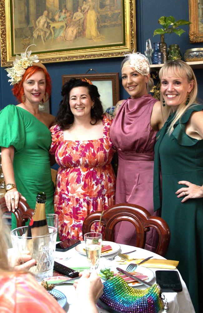 Tamara Perissinotto, Tiana Ollier, Leah Giankoulidis, and Tanya Hekir at Gympie's The Dolly and Oats during the Melbourne Cup Races on November 7, 2023.