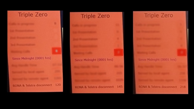 Leaked screenshots show the number of calls to triple-zero that are listed as rung out, no answer (RONA) each day.