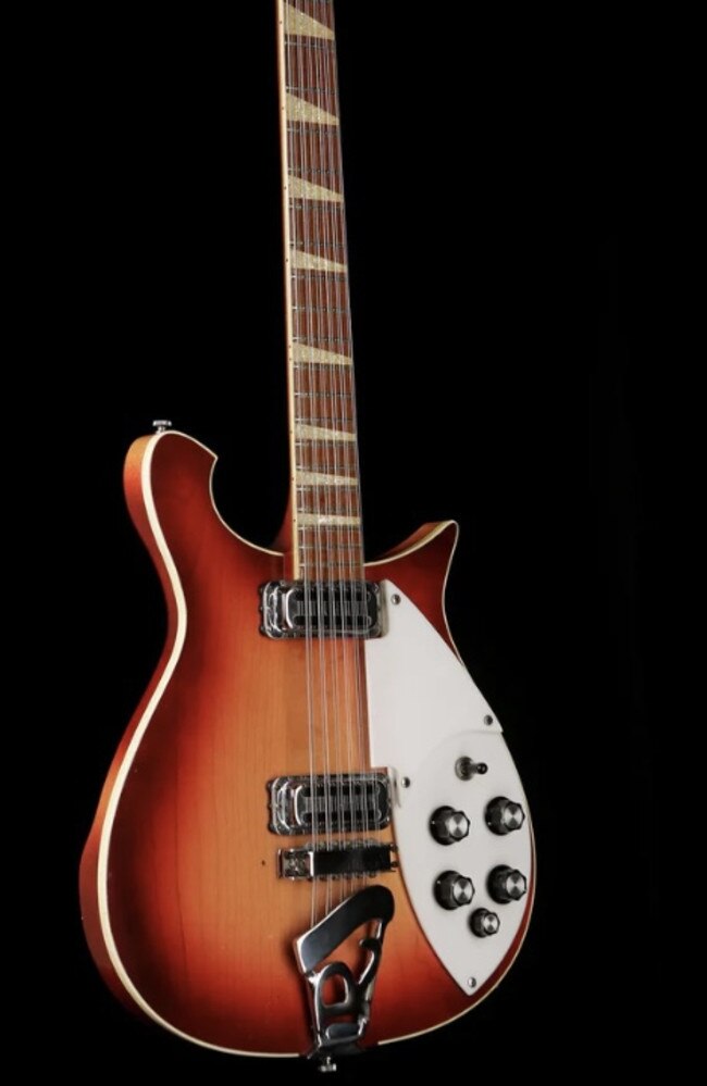 A 1964 Rickenbacker 625/12 Prototype ‘Fireglo’ guitar owned by Guy Pearce is for sale via The Acoustic Centre in South Melbourne. Picture: The Acoustic Centre.