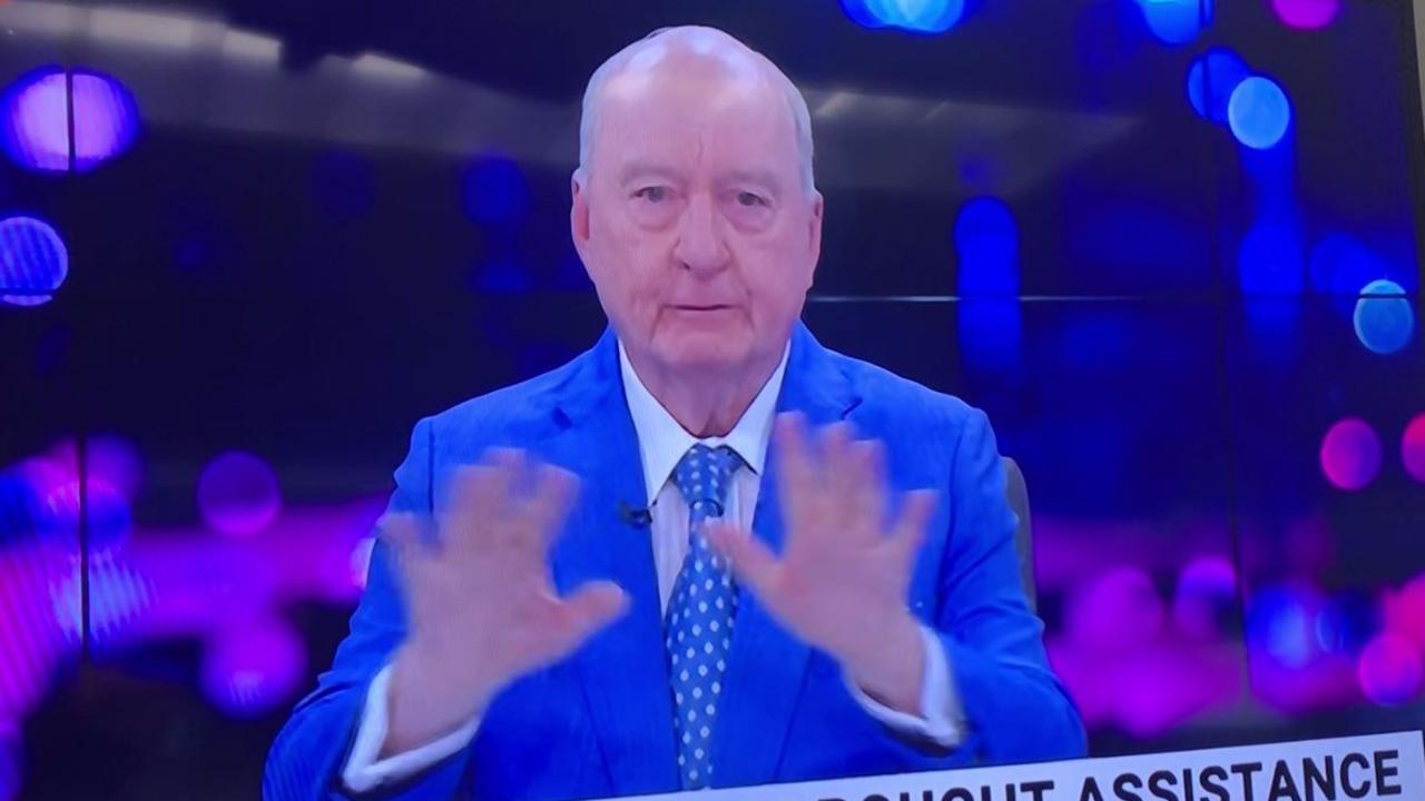 Alan Jones has broken down live on Sky News while talking about drought-stricken farmers and criticising Scott Morrison.