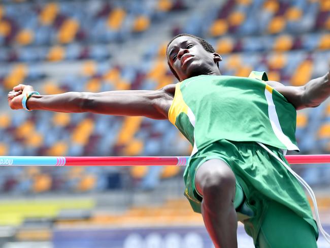 Under 14 High Jumper Alikana Malish.###Dad phone number Hassan 0412448955######DO NOT PRINT PHONE NUMBER###The Queensland All Schools track and field championships at QSAC.Saturday November 2, 2024. Picture, John Gass