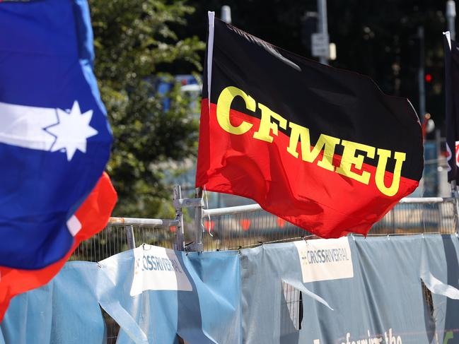 CFMEU blocking workers at the site of the Cross River Rail station Dutton Park. Picture: Liam Kidston